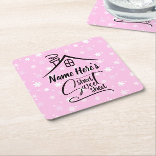 Posavasos Cuadrado De Papel Añadir nombre Shed Sweet Shed Pink White Floral