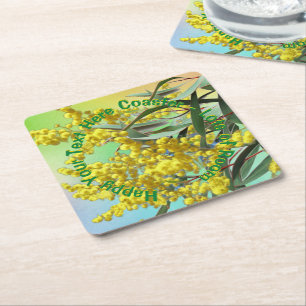 Posavasos Cuadrado De Papel Añadir Wattle & Gum Leaves de texto a Aussie