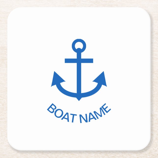 Posavasos Cuadrado De Papel Anchor Blue Personalizado Tu Nombre De Barco (Anverso)