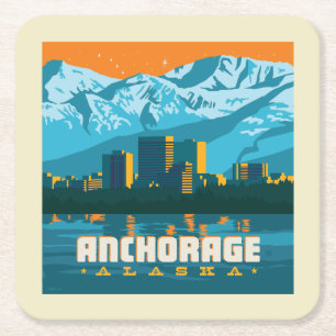 Posavasos Cuadrado De Papel Anchorage, Alaska