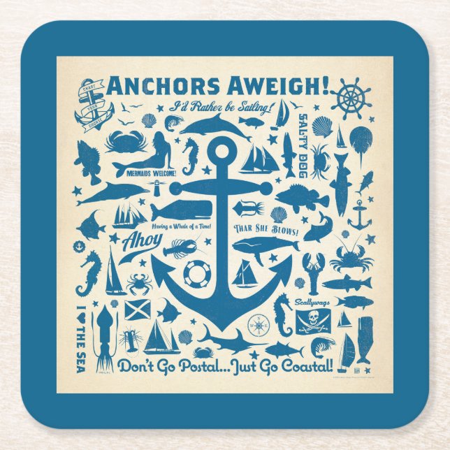 Posavasos Cuadrado De Papel ¡Anchors Aweigh! (Anverso)