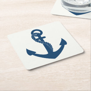 Posavasos Cuadrado De Papel Ancla de barco náutico boda azul marino marinero b