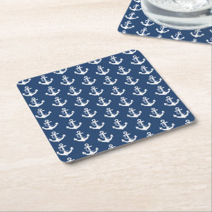 Posavasos Cuadrado De Papel Ancla Náutica Vela Navegación Blanco Azul Marina