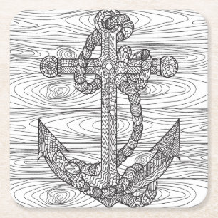 Posavasos Cuadrado De Papel Ancla y cuerda del estilo