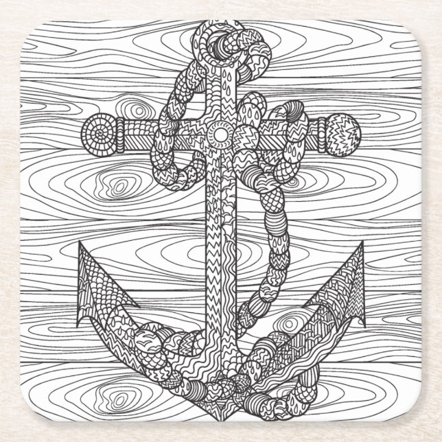 Posavasos Cuadrado De Papel Ancla y cuerda del estilo (Anverso)