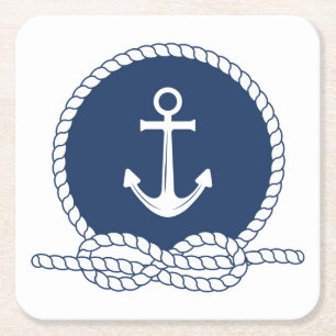 Posavasos Cuadrado De Papel Ancla y cuerda elegantes