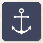 Posavasos Cuadrado De Papel Anclaje azul de la Marina Náutica<br><div class="desc">Modernas Casas Náuticas Minimalistas con ancla blanca sobre fondo azul marino.

Perfecto como la decoración de una casa de playa,  el fiesta de la casa y más.</div>