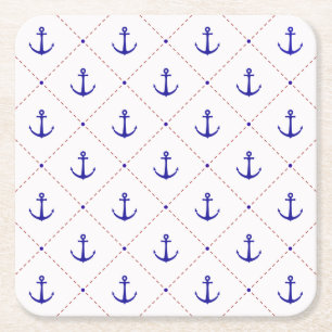 Posavasos Cuadrado De Papel Anclas Fuera Barcos Rojo Blanco Azul