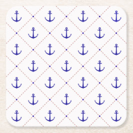 Posavasos Cuadrado De Papel Anclas rojas azules lejos del barco
