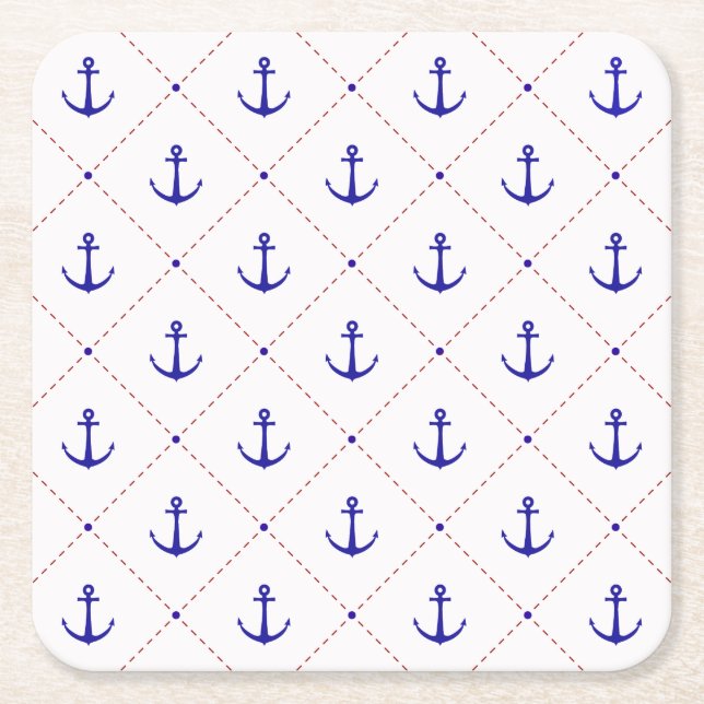 Posavasos Cuadrado De Papel Anclas rojas azules lejos del barco (Anverso)