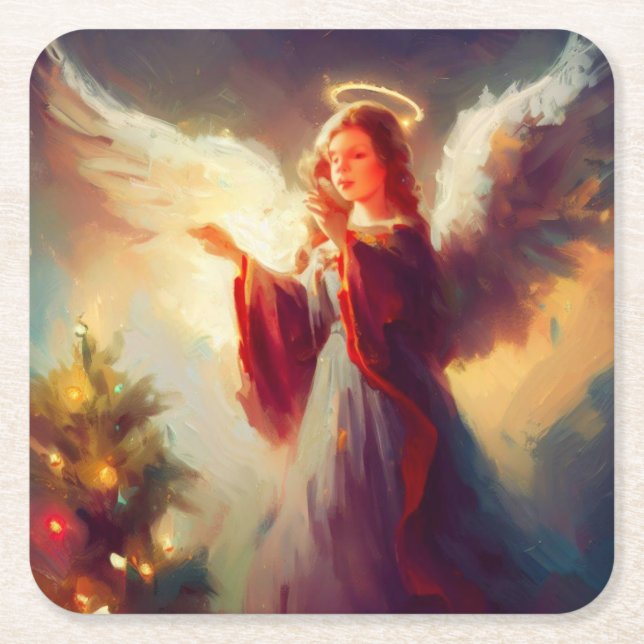 Posavasos Cuadrado De Papel Ángel 3 navidades (Anverso)