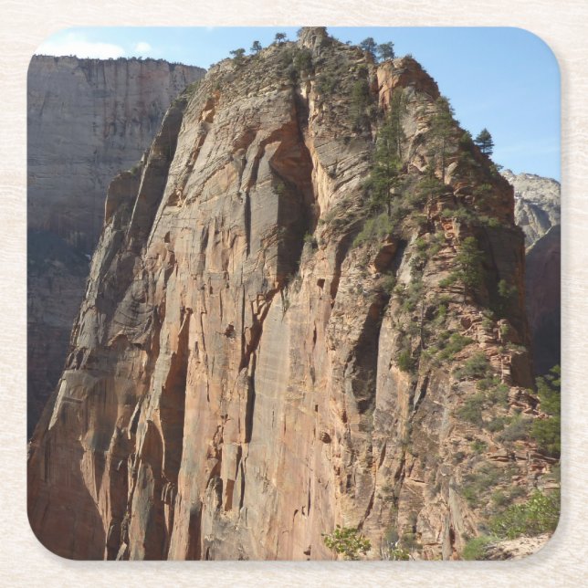 Posavasos Cuadrado De Papel Angels Landing en Zion National Park (Anverso)