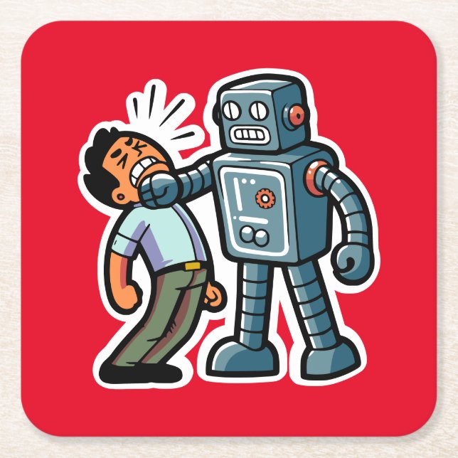 Posavasos Cuadrado De Papel Angry Robot (Anverso)