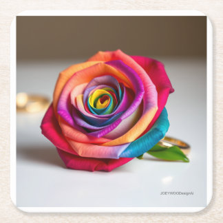 Posavasos Cuadrado De Papel Anillo de Rosa arcoiris
