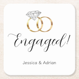 Posavasos Cuadrado De Papel Anillos de boda de diamantes de oro blanco persona