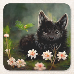 Posavasos Cuadrado De Papel Animal salvaje floral