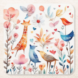 Posavasos Cuadrado De Papel Animales curtidos en el jardín