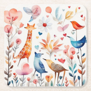 Posavasos Cuadrado De Papel Animales curtidos en el jardín