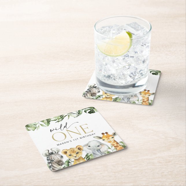 Posavasos Cuadrado De Papel Animales de la jungla, Safari, Salvaje, Primer Cum (In situ)