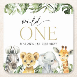 Posavasos Cuadrado De Papel Animales de la jungla, Safari, Salvaje, Primer Cum