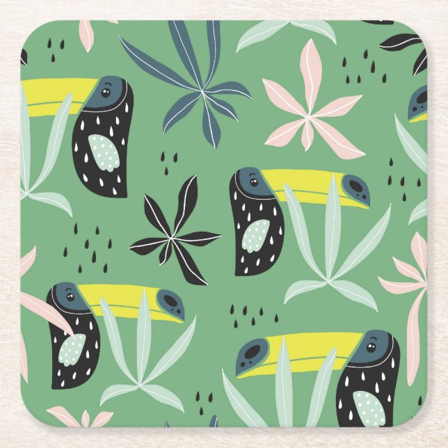 Posavasos Cuadrado De Papel Animales de la selva, elementos tropicales, sin co (Anverso)
