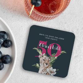 Posavasos Cuadrado De Papel Animales de leopardo salvaje rosan 50 años