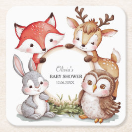 Posavasos Cuadrado De Papel Animales de Woodland adoran Baby Shower