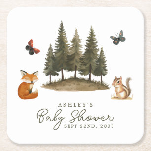 Posavasos Cuadrado De Papel Animales del bosque de madera Acuarela Baby Shower