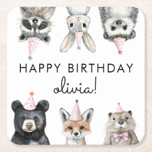 Posavasos Cuadrado De Papel Animales Fiestas de Woodland