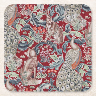 Posavasos Cuadrado De Papel Animales forestales, William Morris