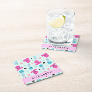 Posavasos Cuadrado De Papel Animales marinos, pulpo, medusas, corazón, tu nomb