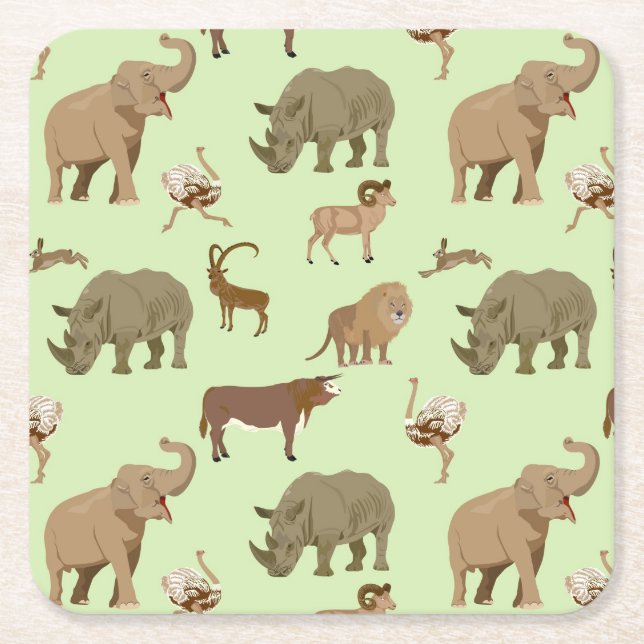 Posavasos Cuadrado De Papel Animales salvajes (Anverso)
