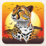 Posavasos Cuadrado De Papel Animales salvajes de la costa africana Cheetah<br><div class="desc">El chita (Acinonyx jubatus) es un gato grande y el animal terrestre más rápido. Tiene una piel clara a cremosa, blanca o pálida, marcada con manchas negras uniformemente espaciadas y sólidas. La cabeza es pequeña y redondeada, con un hocico corto y rachas faciales como lágrimas negras. Llega a 67-94 cm...</div>