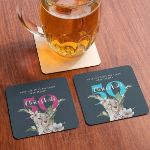 Posavasos Cuadrado De Papel Aniversario de la hito azul de animales leopardos