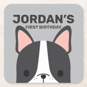 Posavasos Cuadrado De Papel Aniversario del Bulldog francés lindo