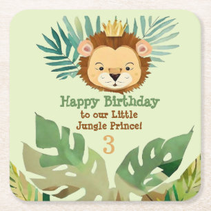 Posavasos Cuadrado De Papel Aniversario del nacimiento del león de la pequeña 