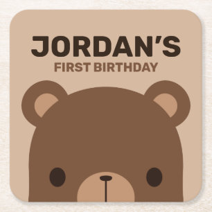 Posavasos Cuadrado De Papel Aniversario del Oso Marrón Pequeño