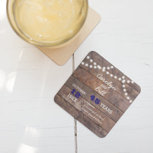 Posavasos Cuadrado De Papel Aniversario personalizado de Barnwood Lights Sapph