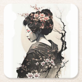 Posavasos Cuadrado De Papel Anmutige japanische Geisha -