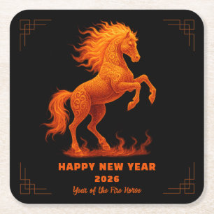 Posavasos Cuadrado De Papel Año 2026 del Caballo de Fuego del Zodiaco Chino