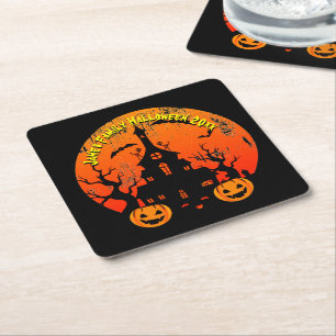 Posavasos Cuadrado De Papel Año de cambio de fiesta de Halloween familiar