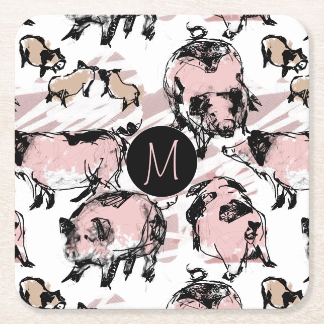Posavasos Cuadrado De Papel Año de cerdo chino 2019 Monograma original C (Anverso)