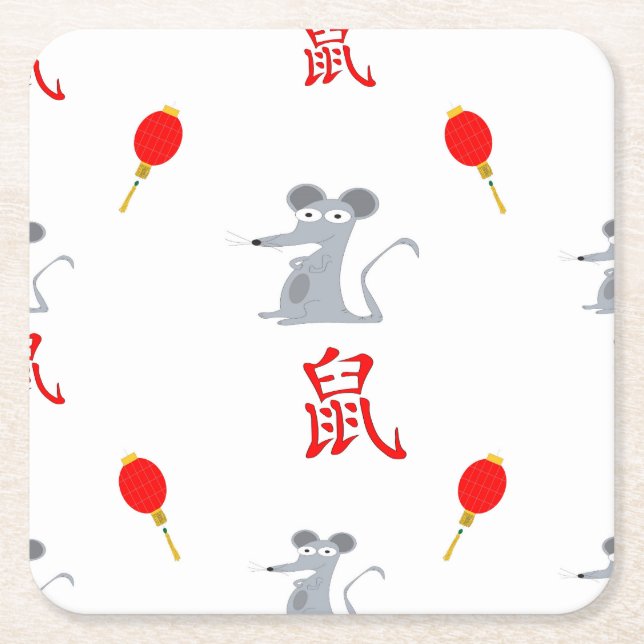 Posavasos Cuadrado De Papel Año de la Rata 2020 (Anverso)