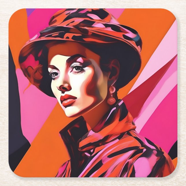 Posavasos Cuadrado De Papel Años 1960: Resumen de arte de vestir para mujeres (Anverso)