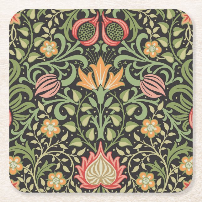 Posavasos Cuadrado De Papel Antigüedad floral persa William Morris (Anverso)