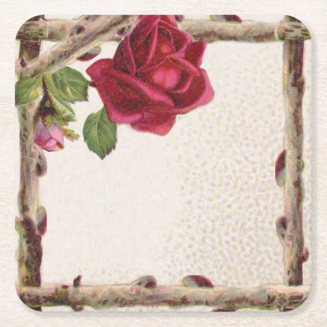 Posavasos Cuadrado De Papel Antigüedad victoriana antigua rosa rústica (Anverso)