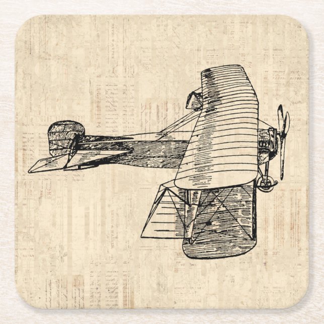 Posavasos Cuadrado De Papel Antiguo avión de moda (Anverso)