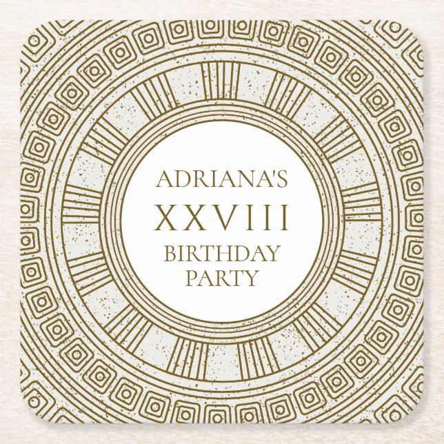 Posavasos Cuadrado De Papel Antiguo partido de cumpleaños de Grecia con elemen (Anverso)