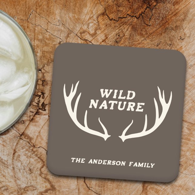 Posavasos Cuadrado De Papel Antillas de venado y naturaleza salvaje (Deer Antlers & Wild Nature Coaster)