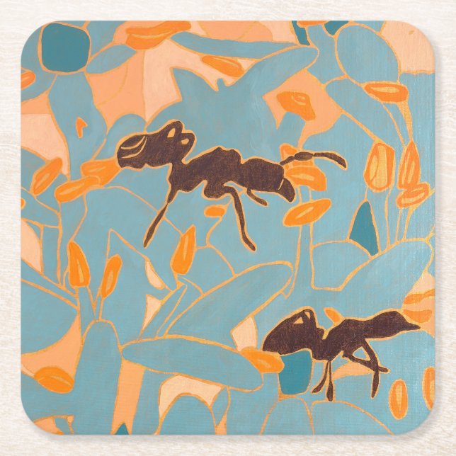 Posavasos Cuadrado De Papel Ants with Blue flowers Autralian Flora (Anverso)